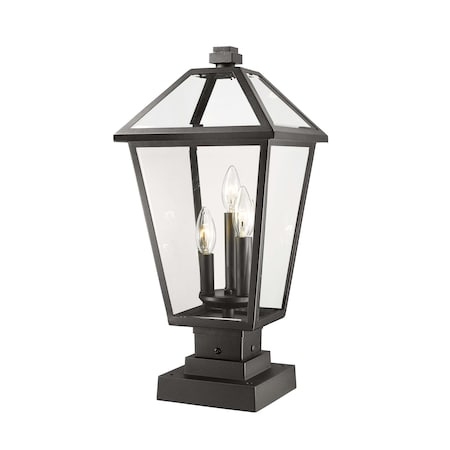 Z-Lite Talbot 3 Light Outdoor Pier Mounted Fixture, Black & Clear Beveled 579PHBS-SQPM-BK